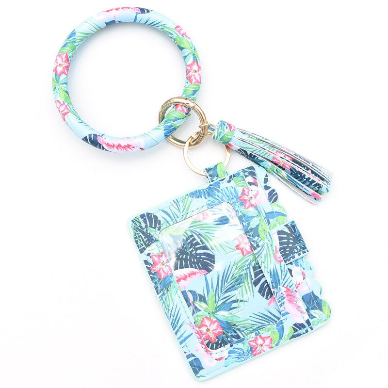 Wholesale Leopard Print PU Leather Tassel Bracelet Coin Purse Keychain